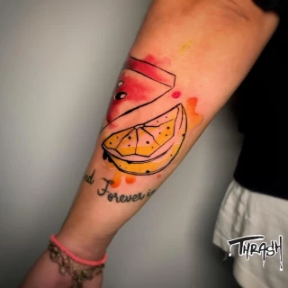 Citrus and Watermelon fruits Tattoos - Color Watercolor and Sketch Tattoos - Black Hat Tattoo Dublin - The Black Hat Tattoo