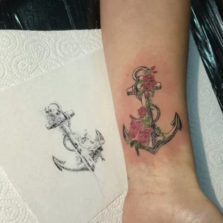 Anchor Tattoo on leg - Color Watercolor and Sketch Tattoos - Black Hat Tattoo Dublin - The Black Hat Tattoo