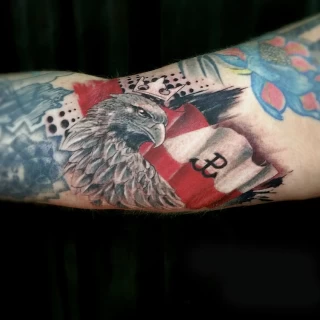 Polish flag and eagle tattoo - Color Watercolor and Sketch Tattoos - Black Hat Tattoo Dublin - The Black Hat Tattoo