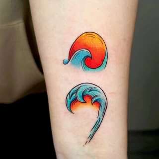 Sunset on Sea Tattoo - Color Watercolor and Sketch Tattoos - Black Hat Tattoo Dublin - The Black Hat Tattoo