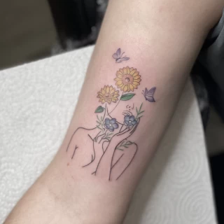 Women and flower colors - Minimalism Dotwork and Linework  - Black Hat Tattoo Dublin - The Black Hat Tattoo