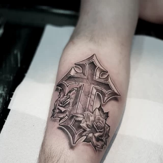 Cross tattoo - Realism, Microrealism and Portrait Tattoo - Black Hat Tattoo Dublin - The Black Hat Tattoo