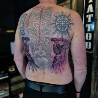 Massive Full Back  Tattoo Cover-up  - Black Hat Tattoo Dublin - The Black Hat Tattoo