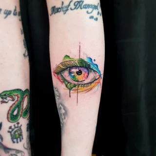 Eye Tattoo on leg - Color Watercolor and Sketch Tattoos - Black Hat Tattoo Dublin - The Black Hat Tattoo