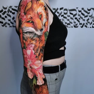 Fox tattoo full sleeve - Color Watercolor and Sketch Tattoos - Black Hat Tattoo Dublin - The Black Hat Tattoo