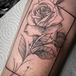 The Black Hat Tattoo Dublin 2022 - Minimal fine lines tattoo rose tattoo in rectangle - The Black Hat Tattoo