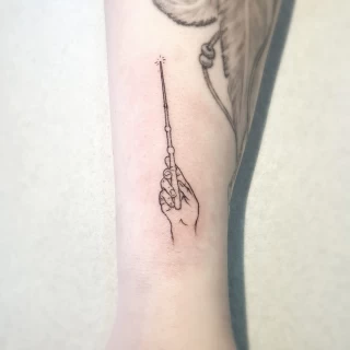 Harry Potter wand - Spiritual Tattoo - Witchy Tattoo - Tarot Card Tattoo - Black Hat Tattoo Dublin - The Black Hat Tattoo