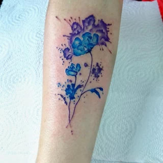 Flower tattoo blue - Color Watercolor and Sketch Tattoos - Black Hat Tattoo Dublin - The Black Hat Tattoo