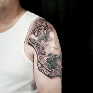 Shield - Realism, Microrealism and Portrait Tattoo - Black Hat Tattoo Dublin - The Black Hat Tattoo