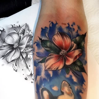 Flower and color splash tattoo - Color Watercolor and Sketch Tattoos - Black Hat Tattoo Dublin - The Black Hat Tattoo