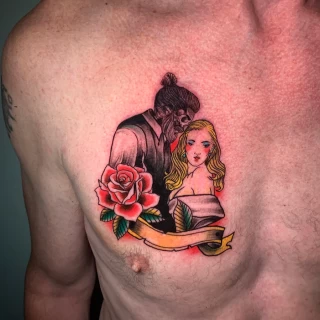 Woman and death - OldSchool Tattoo - Black Hat Tattoo Dublin - The Black Hat Tattoo