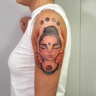 Woman color Tattoo - Color Watercolor and Sketch Tattoos - Black Hat Tattoo Dublin - The Black Hat Tattoo