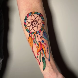 Dreamcatcher Tattoo - Color Watercolor and Sketch Tattoos - Black Hat Tattoo Dublin - The Black Hat Tattoo