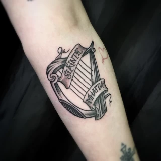 Celtic Harp - Irish & Celtic Tattoo - Black Hat Tattoo Dublin - The Black Hat Tattoo