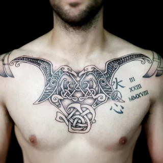 Chest Tattoo Irish Design - Irish & Celtic Tattoo - Black Hat Tattoo Dublin - The Black Hat Tattoo