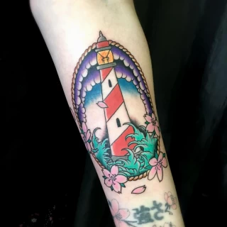 Lighthouse - OldSchool Tattoo - Black Hat Tattoo Dublin - The Black Hat Tattoo