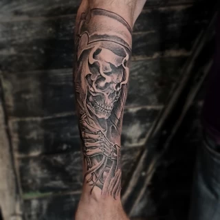 Skull Death Tattoo -  - Blackwork Darkwork - Black Hat Tattoo Dublin - The Black Hat Tattoo