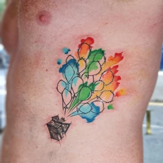 Up movie tattoo - Color Watercolor and Sketch Tattoos - Black Hat Tattoo Dublin - The Black Hat Tattoo