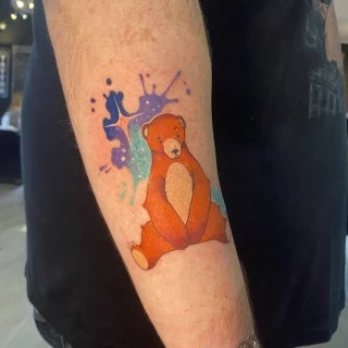 Bear sitting tattoo - Color Watercolor and Sketch Tattoos - Black Hat Tattoo Dublin - The Black Hat Tattoo