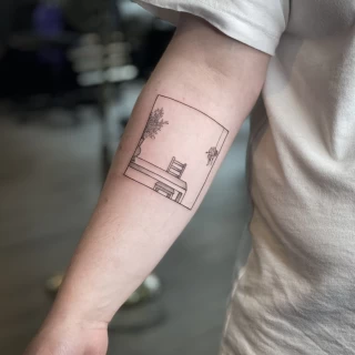 Minimal Tattoo Window on arm - Minimalism Dotwork and Linework  - Black Hat Tattoo Dublin - The Black Hat Tattoo