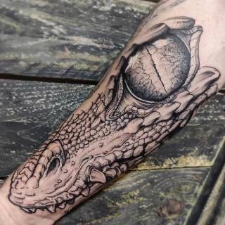 Alligator or Crocodile on arm Tattoo -  - Blackwork Darkwork - Black Hat Tattoo Dublin - The Black Hat Tattoo