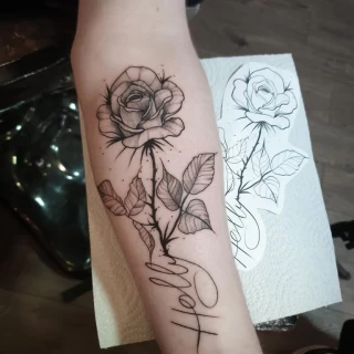 Rose and script - Script Quote Tattoo - Black Hat Tattoo Dublin - The Black Hat Tattoo