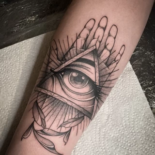 Hamsa - Hand of Fatima Tattoo -  - Blackwork Darkwork - Black Hat Tattoo Dublin - The Black Hat Tattoo