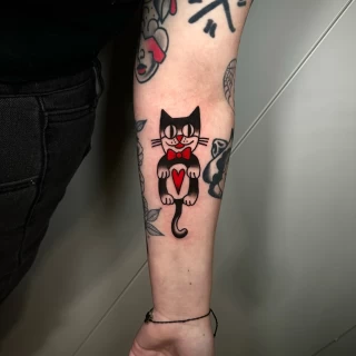 Cat Fun Cartoon - OldSchool Tattoo - Black Hat Tattoo Dublin - The Black Hat Tattoo