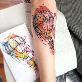 hot air balloon tattoo - Color Watercolor and Sketch Tattoos - Black Hat Tattoo Dublin - The Black Hat Tattoo