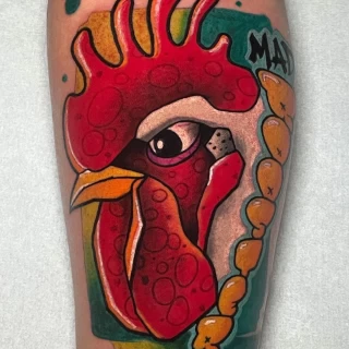 Roaster Tattoo Color - Color Watercolor and Sketch Tattoos - Black Hat Tattoo Dublin - The Black Hat Tattoo