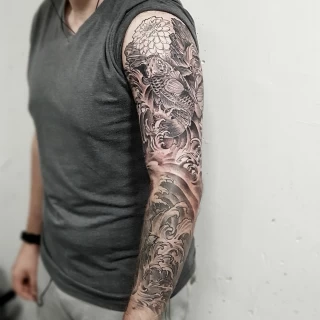 Japanese sleeve - Tattoo for men - Black Hat Tattoo Dublin - The Black Hat Tattoo