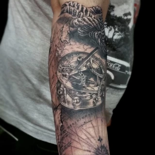 Compass tattoo - Realism, Microrealism and Portrait Tattoo - Black Hat Tattoo Dublin - The Black Hat Tattoo