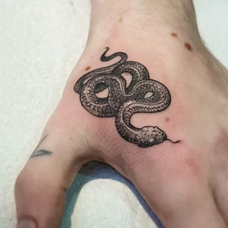 Snake Tattoo on hand - Blackwork Darkwork - Black Hat Tattoo Dublin - The Black Hat Tattoo