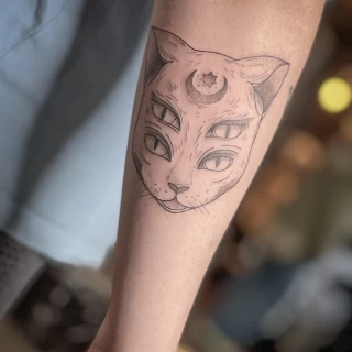 Cat tattoo - Minimalism Dotwork and Linework  - Black Hat Tattoo Dublin - The Black Hat Tattoo