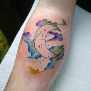 Cresent Moon Tattoo - Color Watercolor and Sketch Tattoos - Black Hat Tattoo Dublin - The Black Hat Tattoo