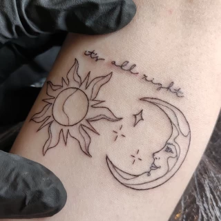 Sun and Moon Tattoo - Minimalism Dotwork and Linework  - Black Hat Tattoo Dublin - The Black Hat Tattoo