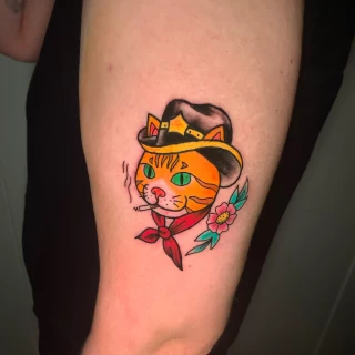 Western Cat - OldSchool Tattoo - Black Hat Tattoo Dublin - The Black Hat Tattoo