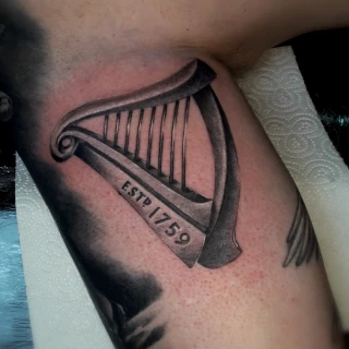 Harp Ireland Tattoo - Irish & Celtic Tattoo - Black Hat Tattoo Dublin - The Black Hat Tattoo