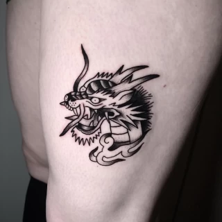 Dragon - OldSchool Tattoo - Black Hat Tattoo Dublin - The Black Hat Tattoo