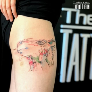 Princess Mononoke wolf head tattoo - Color Watercolor and Sketch Tattoos - Black Hat Tattoo Dublin - The Black Hat Tattoo