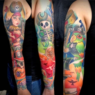 full sleeve Tattoo - Tattoo Neotraditionnal - Black Hat Tattoo Dublin - The Black Hat Tattoo