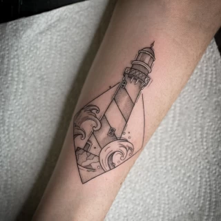 Lighthouse - Minimalism Dotwork and Linework  - Black Hat Tattoo Dublin - The Black Hat Tattoo